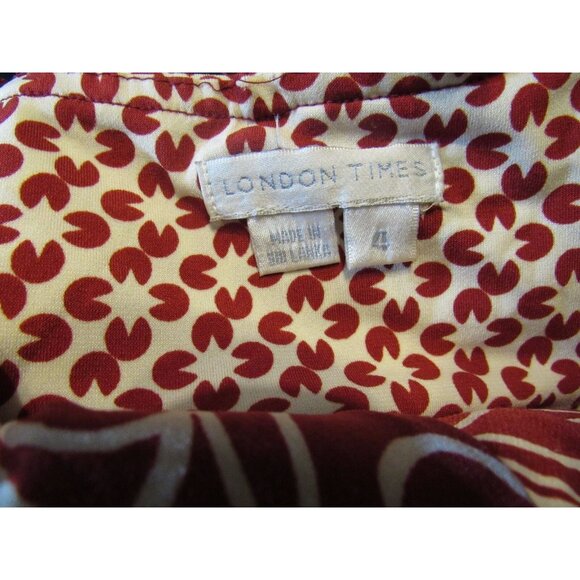 London Times Dark Red Ivory Print Halter Top Dress 4 - Picture 5 of 5